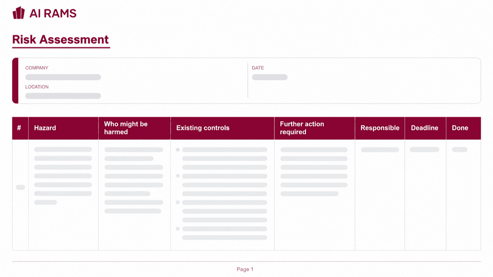 Generated HSE-compliant Risk Assessment PDF with hazard, control measures, and responsibility columns